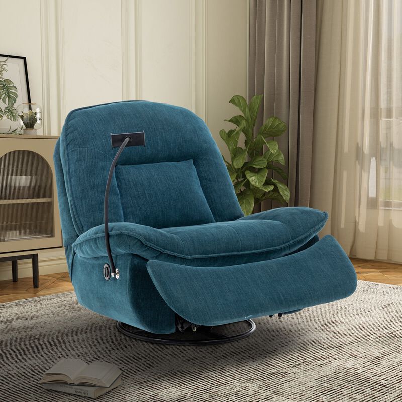 Chenille Fabric Swivel Recliner with Mobile Phone Bracket