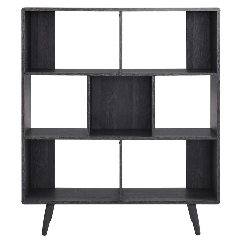 Modway EEI-2529-CHA Transmit 7 Shelf Wood Grain Bookcase, Charcoal image number 4