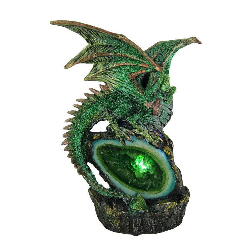 Glittery Green Wicked Dragon Color Changing LED Geode Statue image number 0