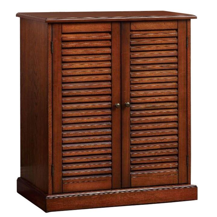 Double Door Solid Wood Shoe Cabinet with Blocked Panel Feet, Brown-Benzara