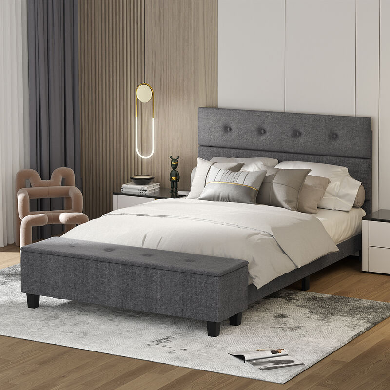 Upholstered Bed Frame with Ottoman Storage