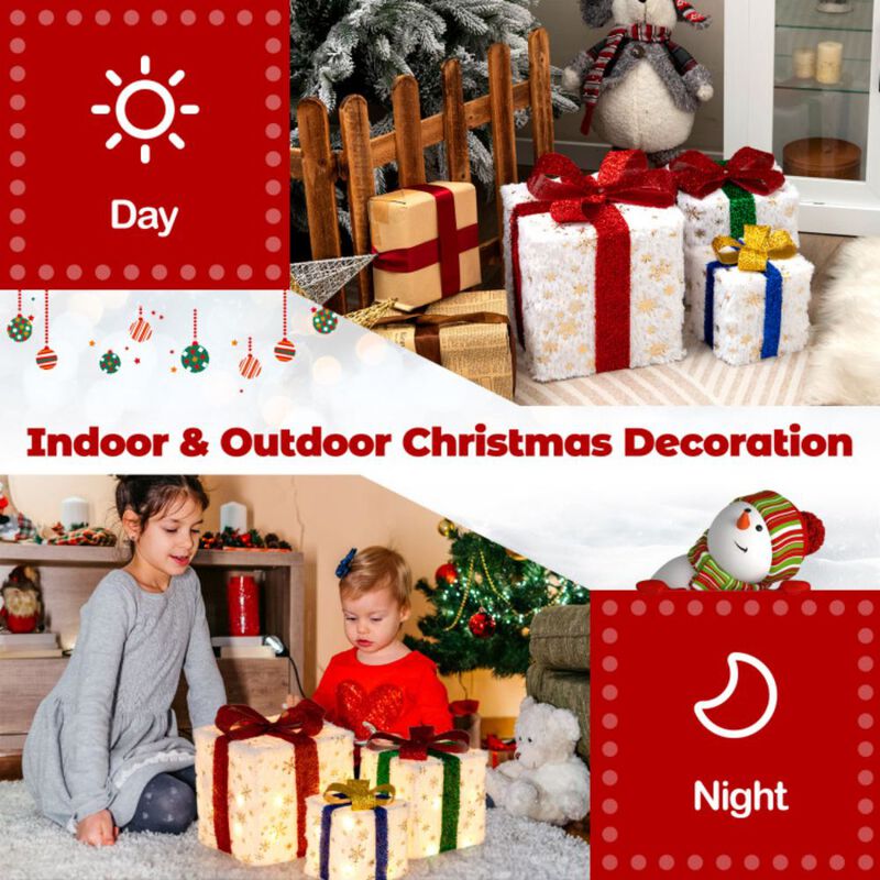 Set of 3 Christmas Lighted Gift Boxes with 48 Bright Warm Lights image number 6