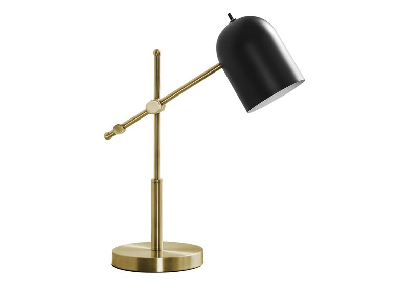 Monarch Specialties 9766, Contemporary Lighting 18" H Table Lamp Brass Metal Black Shade, 13.5" L x 6.5" W x 18.5" H, Gold image number 0