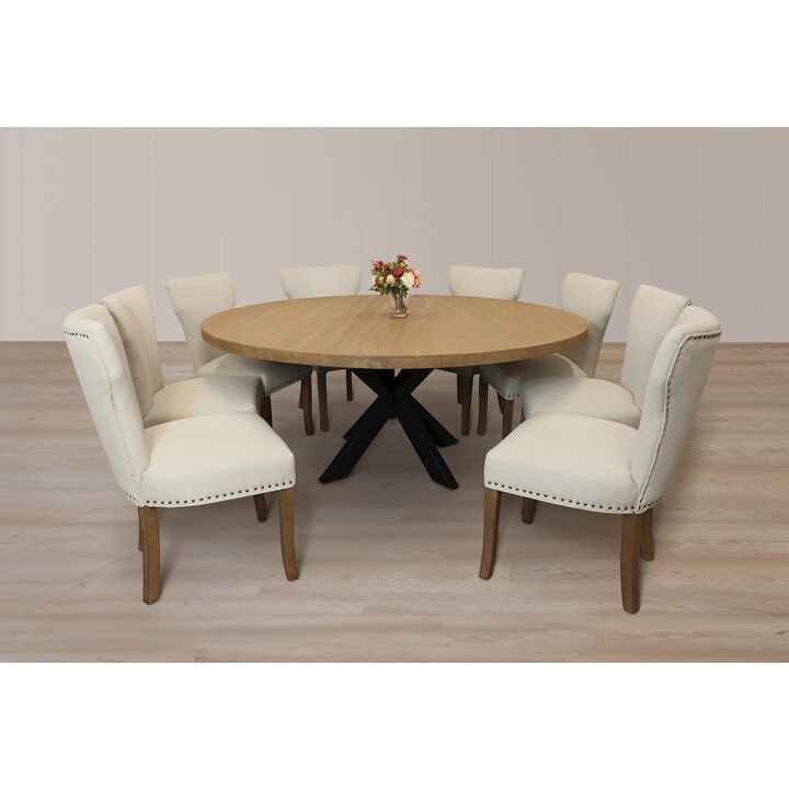 9-Piece 72 Dining Set 8 Jill Dining Chairs in Ivory Linen Fabric Dark Brown Legs