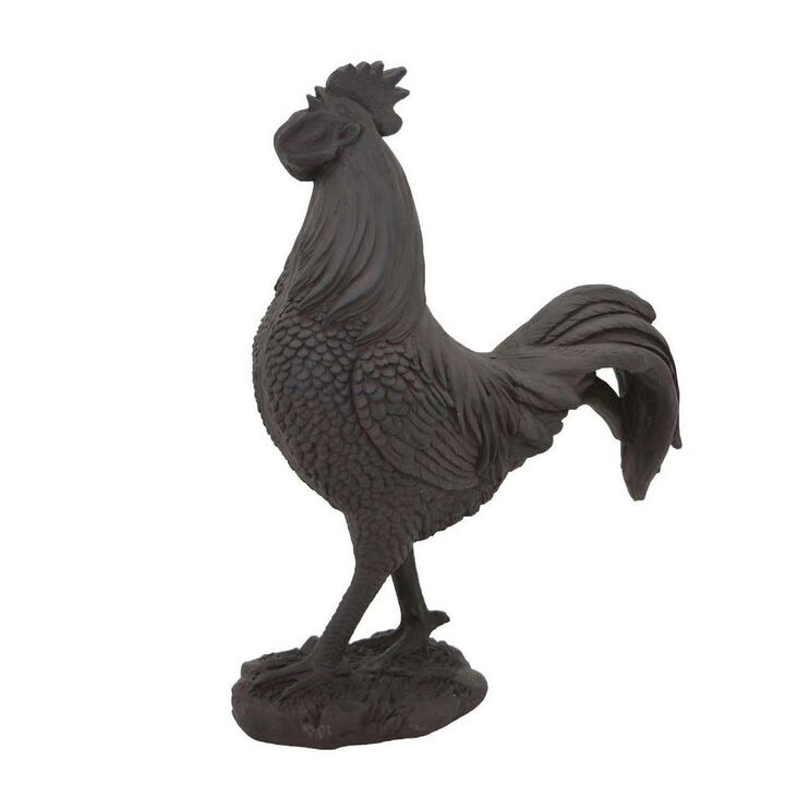 42 Inch Accent Table and Garden Decor, Rooster Figurine, Resin, Brown - Benzara