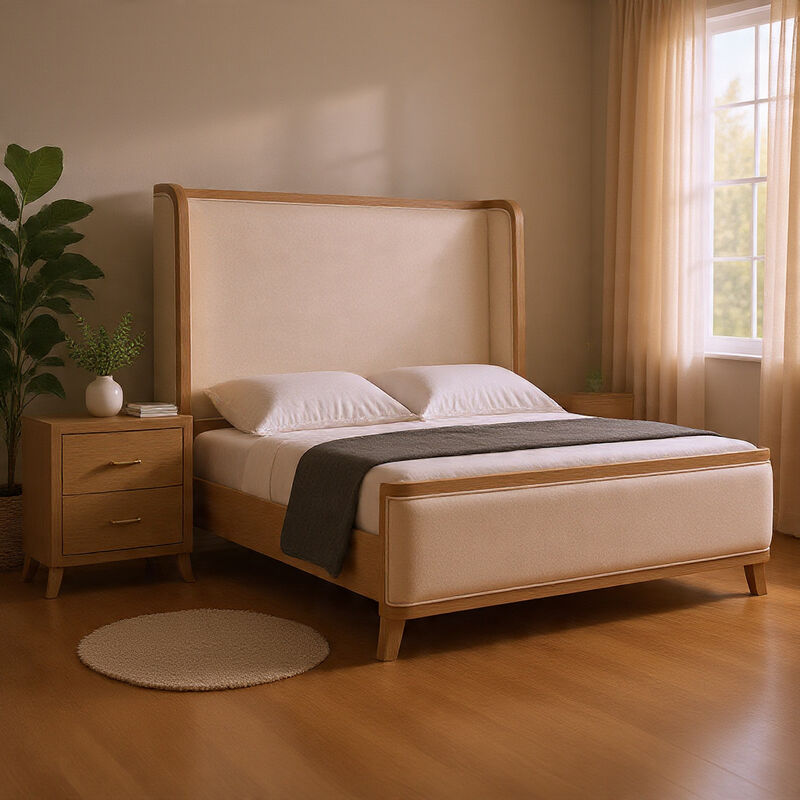 Queen Bedroom Set, Natural Oak Brown, White Wood, 2 Piece Set with Nightstand image number 8