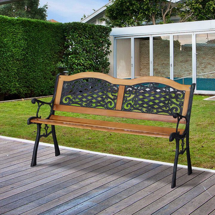 Hivvago 50" Outdoor Garden Bench with Wood & Metal Frame