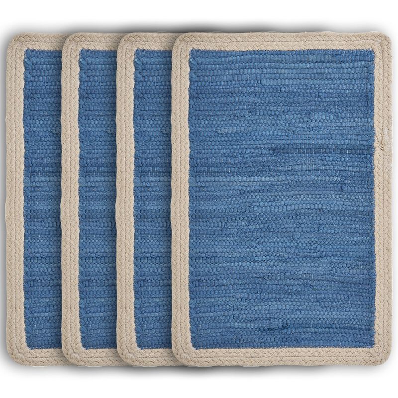 HomeRoots 19" Set of Four Blue And Natural Solid With Border Cotton Placemats image number 0