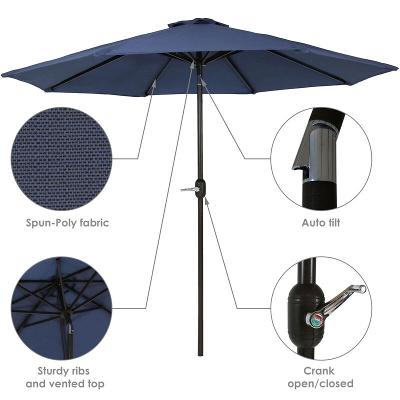 Sunnydaze 9 ft Aluminum Patio Umbrella with Tilt and Crank - Navy Blue