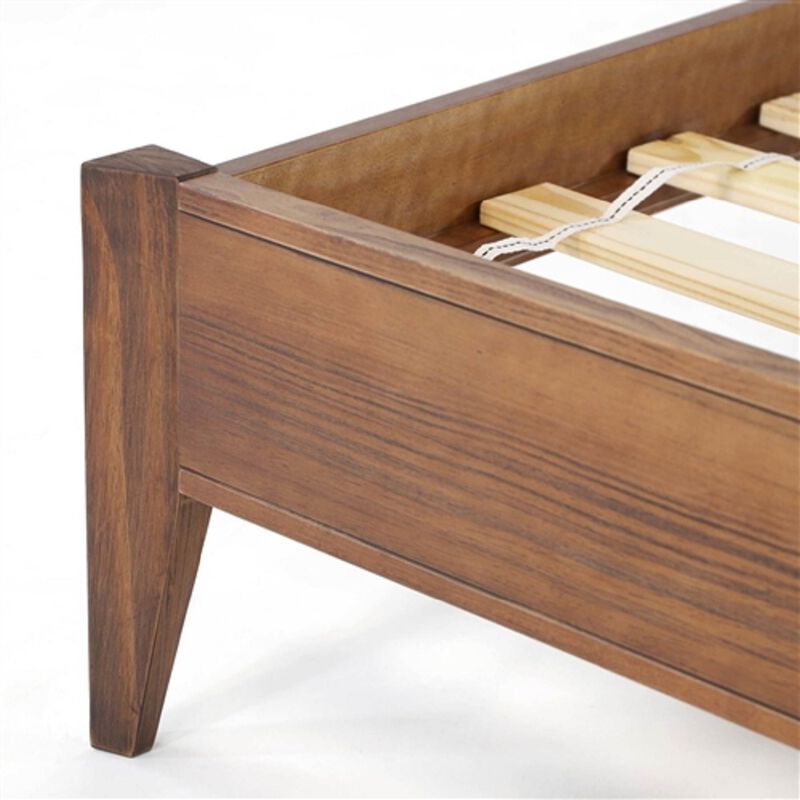 Mid-Century Modern Rustic Slatted Platform Bed &ndash; Sleek, Strong Construction