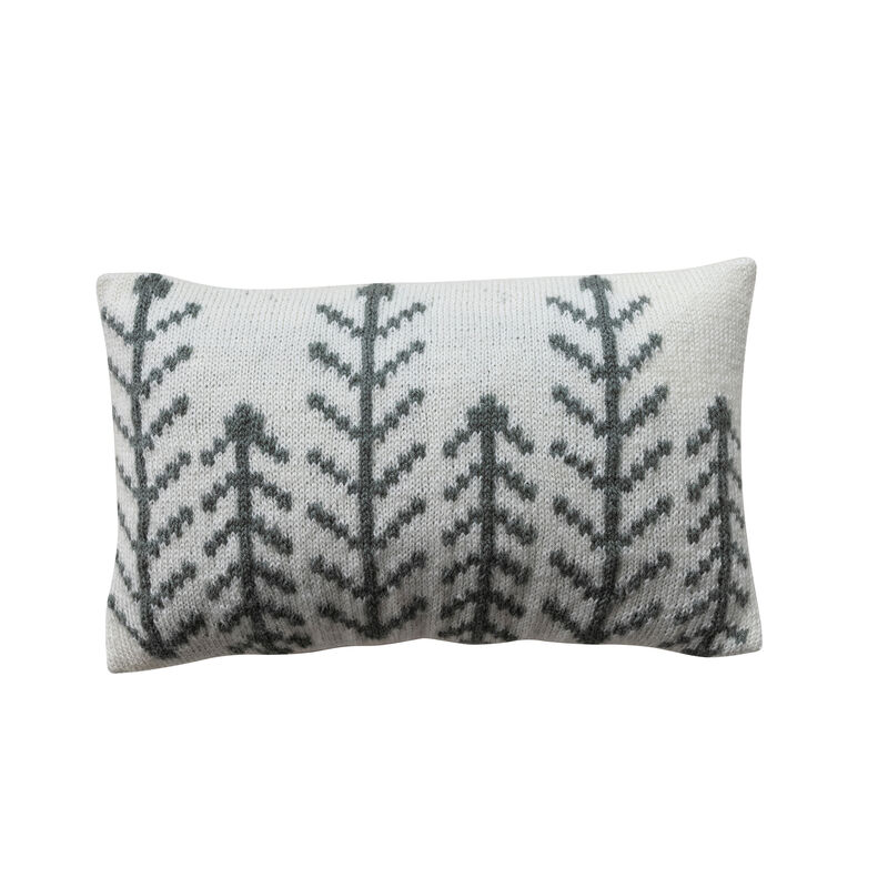 Embroidered Acrylic Blend Lumbar Pillow with Cotton Slub, Cream and Grey image number 0