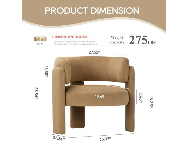 Accent Chair Set &ndash; 2 Khaki Velvet Barrel Armchairs with Solid Wood Legs image number 2