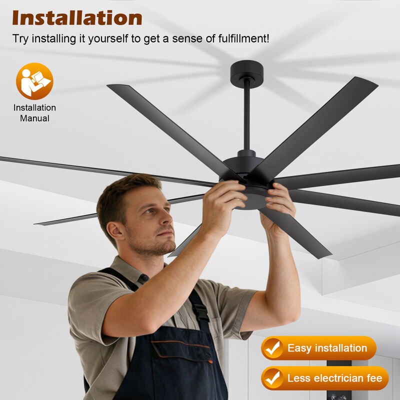 Breezary 84" Large Ceiling Fan No Light,8 Blade, Quiet DC Motor, Remote Control, 6 Speeds image number 7