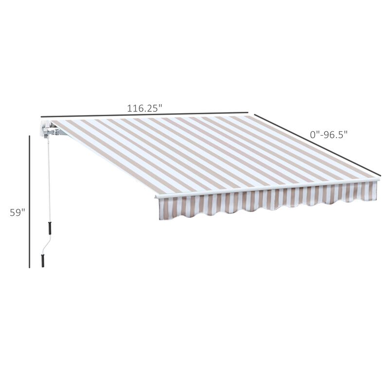 Beige Striped Canopy: 10x8 Retractable UV-Protective Patio Awning