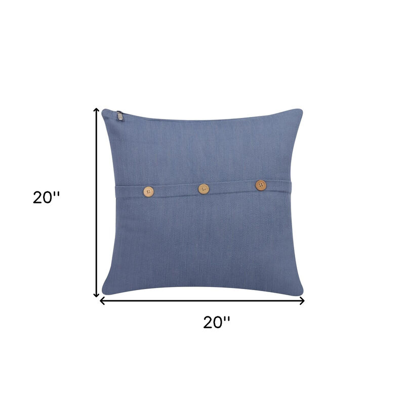 HomeRoots 20" Blue Cotton Throw Pillow With Buttons image number 4