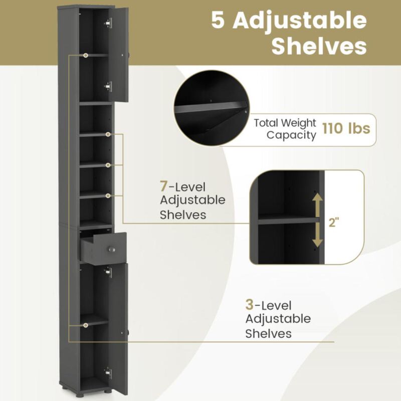 Hivvago Freestanding Slim Bathroom Cabinet with Drawer and Adjustable Shelves