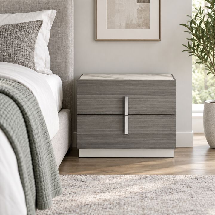 Celvessiq Marble-Top 2-Drawer Nightstand
