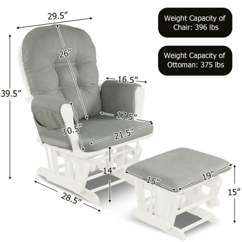 Wood Glider and Ottoman Set with Padded Armrests and Detachable Cushion image number 5