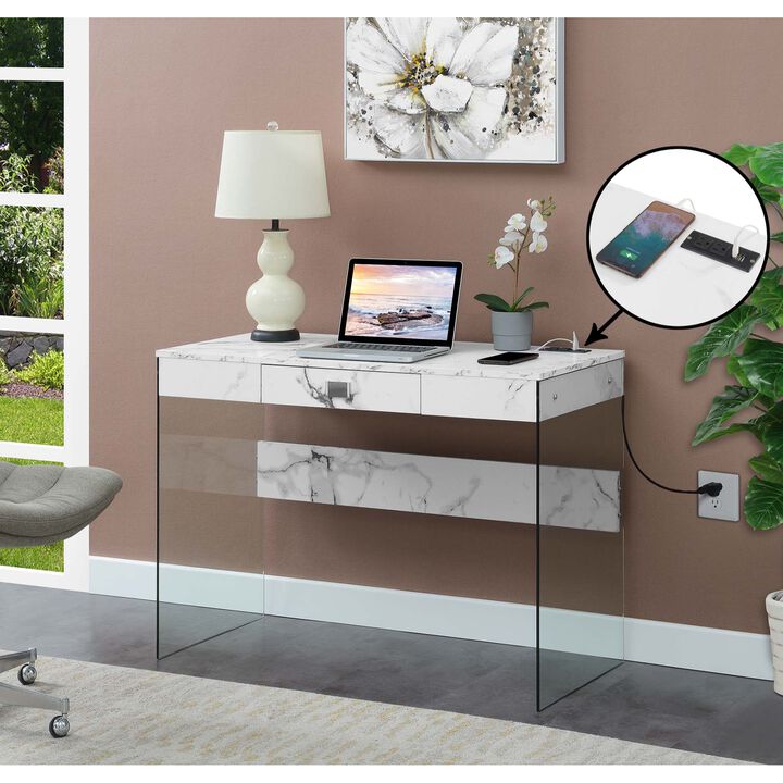 Convenience Concepts SoHo 42 inch Glass Desk with Charging Station
