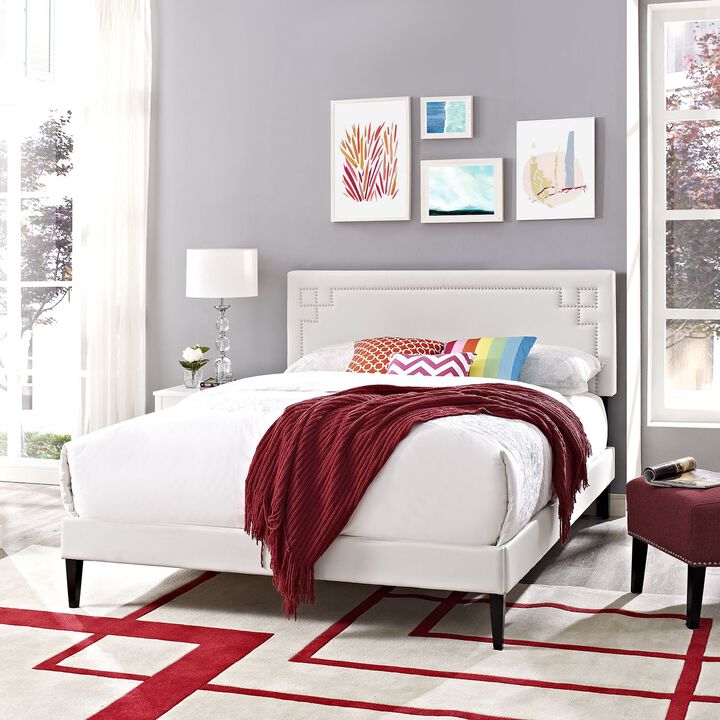 Modway Josie Vinyl Platform Bed with Squared Tapered Legs, Queen, White