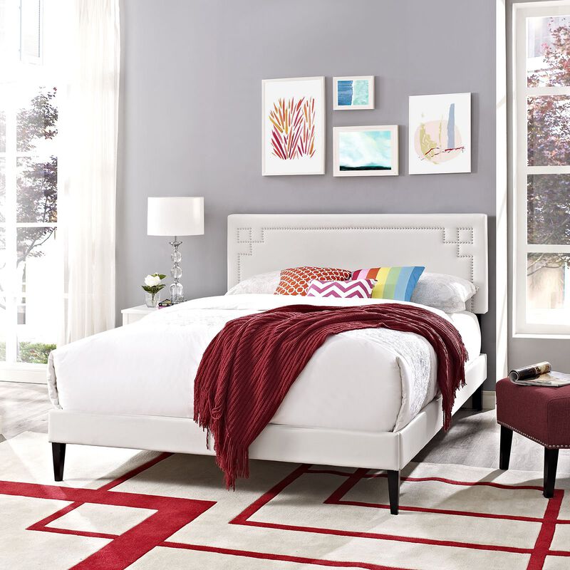 Modway Josie Vinyl Platform Bed with Squared Tapered Legs, Queen, White image number 1