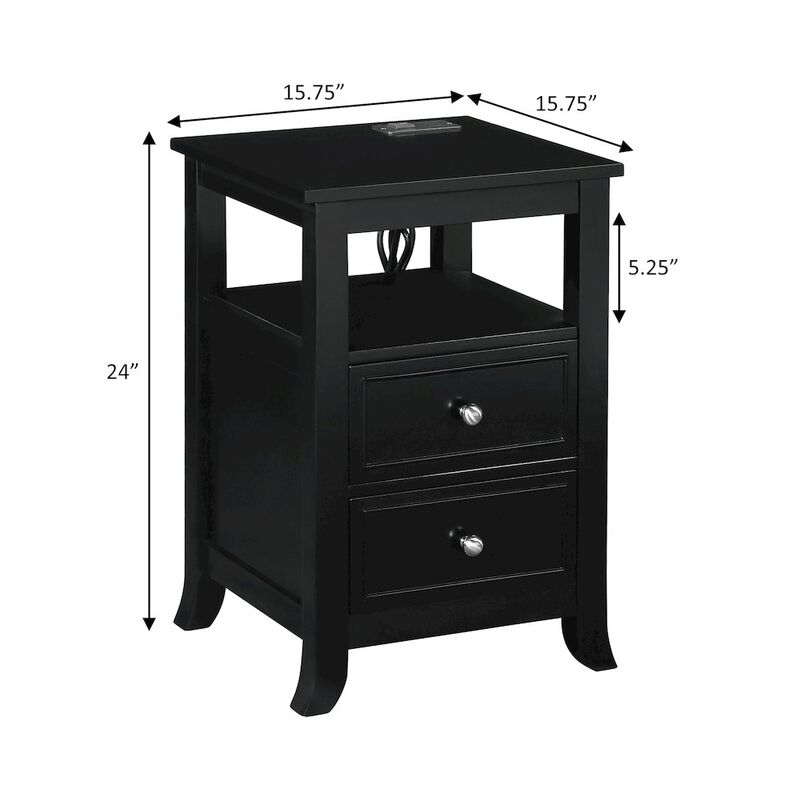 Convenience Concepts Melbourne 2 Drawer End Table with Charging Station and Shelf