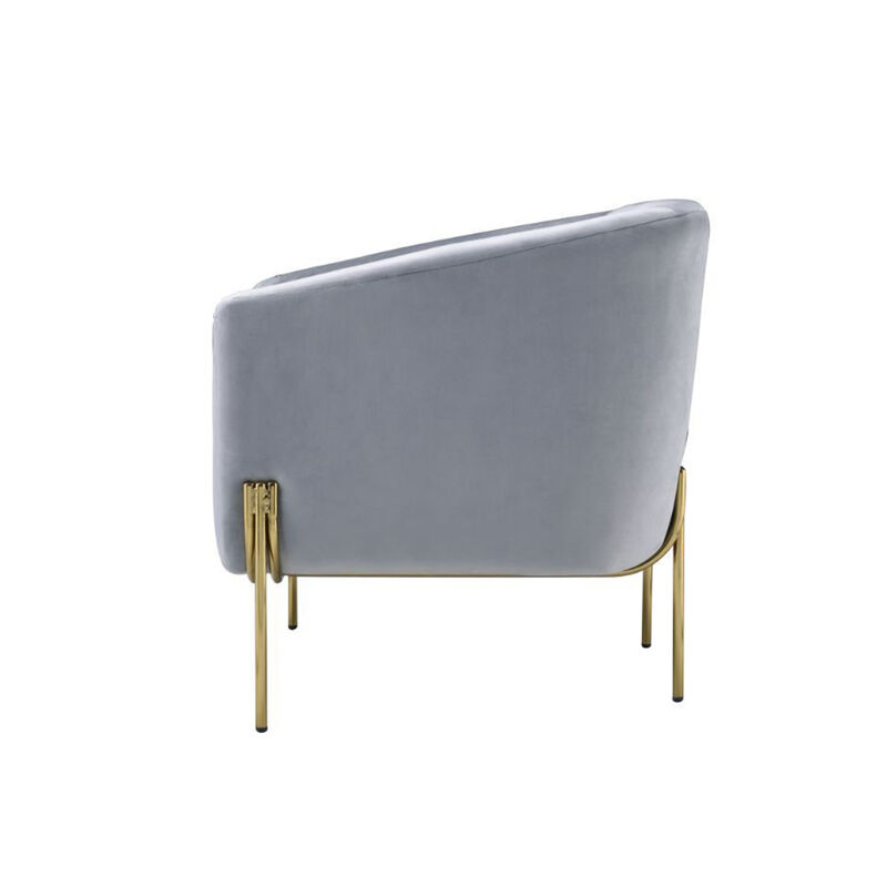 Gray Velvet Accent Chair in Gold Finish image number 4
