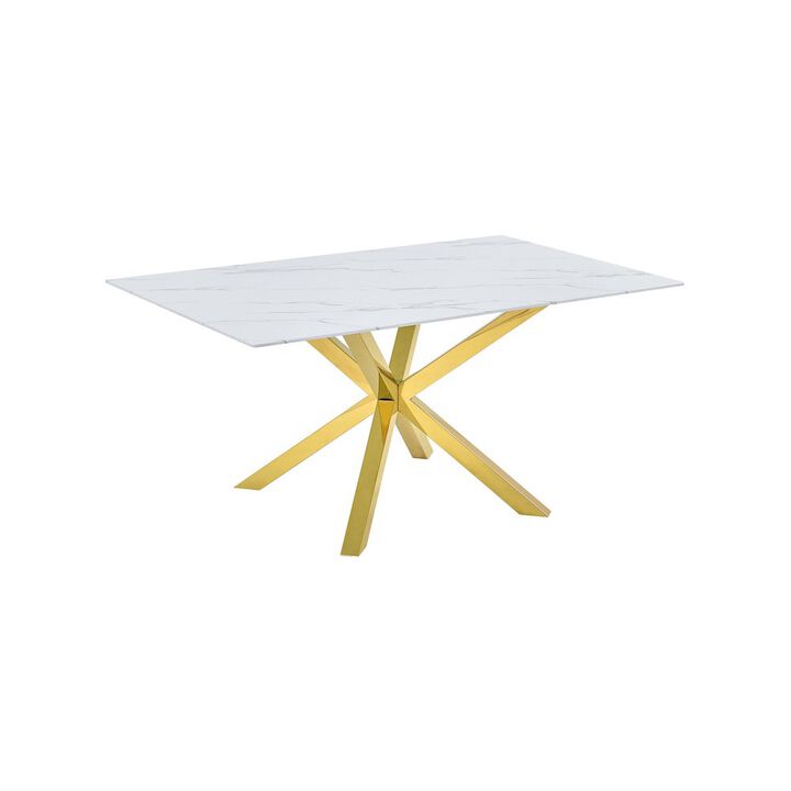 Best Quality Furniture Tempered Glass Dining Table With White Marble Design