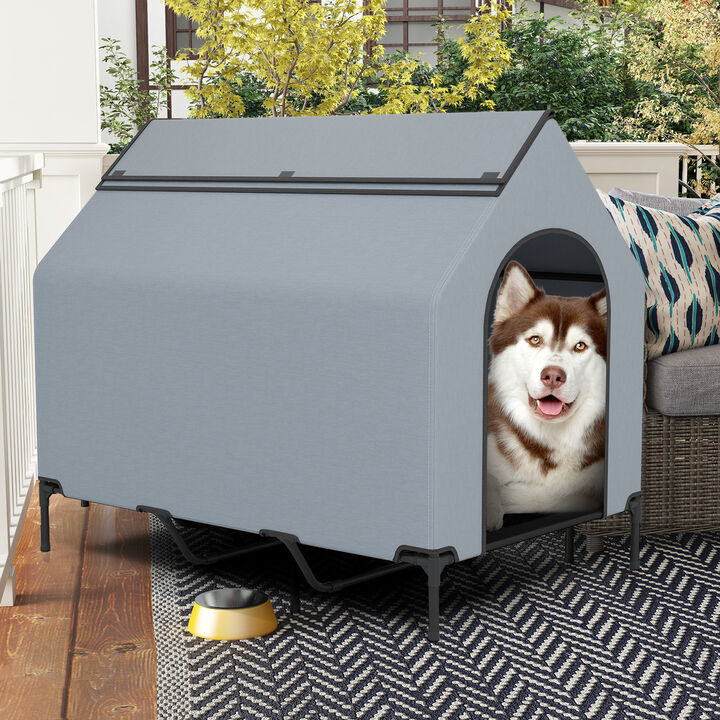 Outdoor Elevated Pet House with Ventilated Windows for Better Airflow