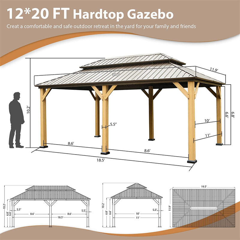 Streamdale Cedar and Steel Hardtop Gazebo with Curtains