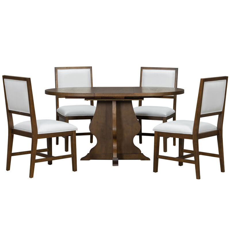 Whisen Farmhouse 5-Piece Dining Table Set with Extendable Table and 4 Upholstered Chairs image number 0