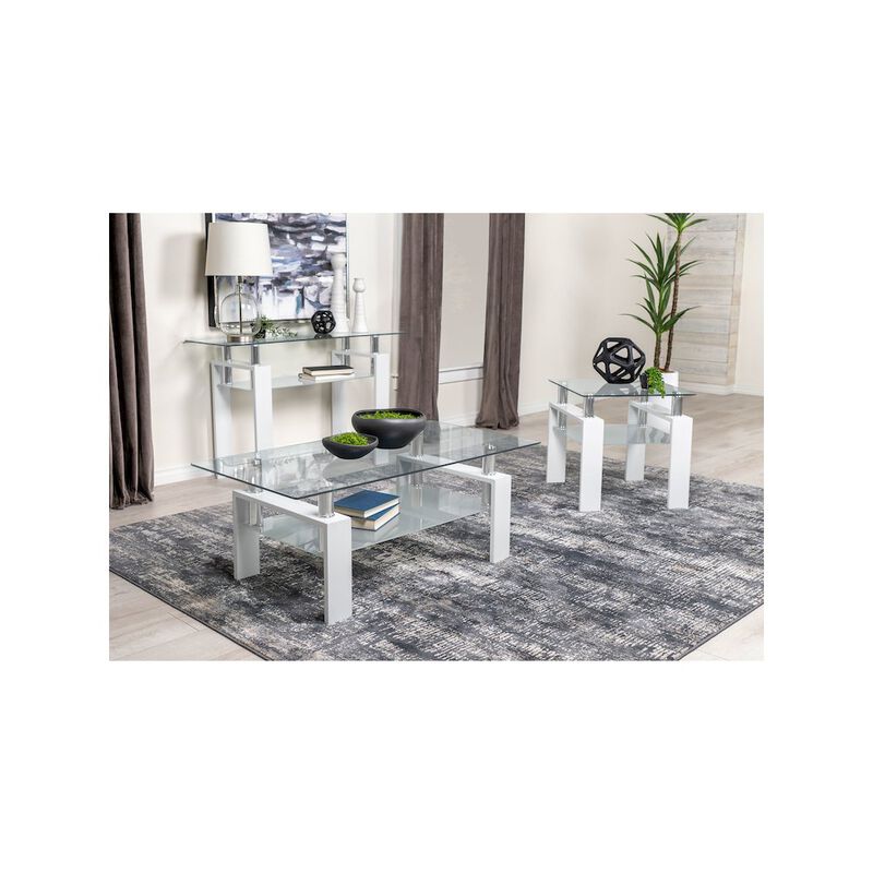 Coaster Dyer 1-shelf Rectangular Glass Top Coffee Table White