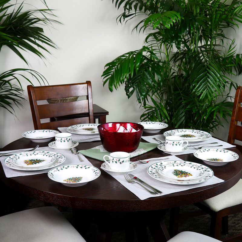 Gibson Home 20 Piece Ceramic Christmas Tree Trimming Dinnerware Set