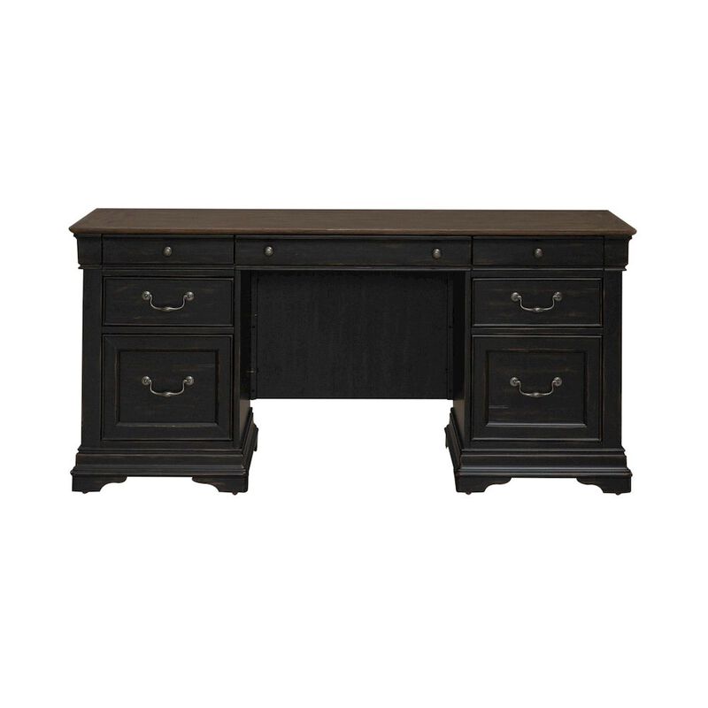 Liberty Furniture Credenza Desk for Home Office - Aged Charcoal, Rub Thru & Caramel image number 0