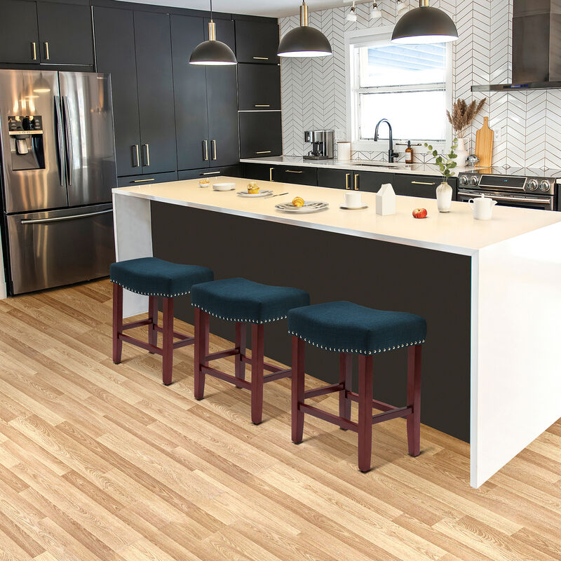 WestinTrends 24" Upholstered Saddle Seat Cherry Counter Stool (Set of 3)