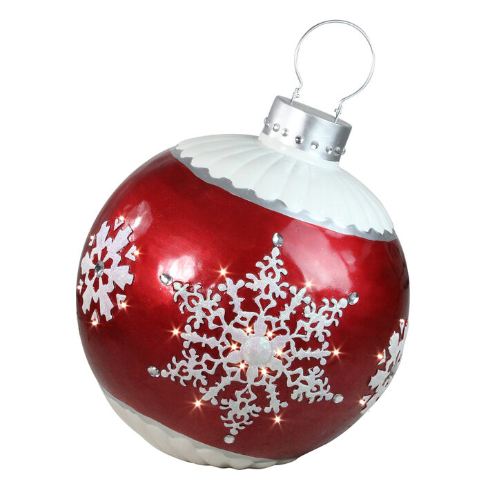 26.5” LED Lighted Red Ball Christmas Ornament with Snowflake Outdoor Decoration