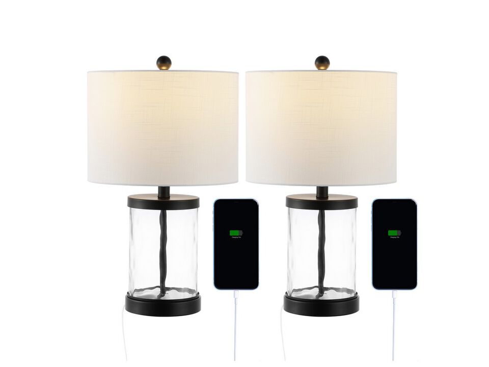 Alexander Modern Designer Iron/Water Glass LED Table Lamp with USB Charging Port