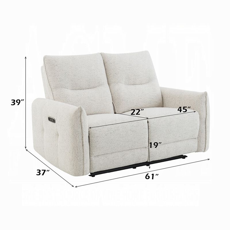 Lali Power Motion Recliner Loveseat with USB, Zero Gravity, Cream Chenille image number 5
