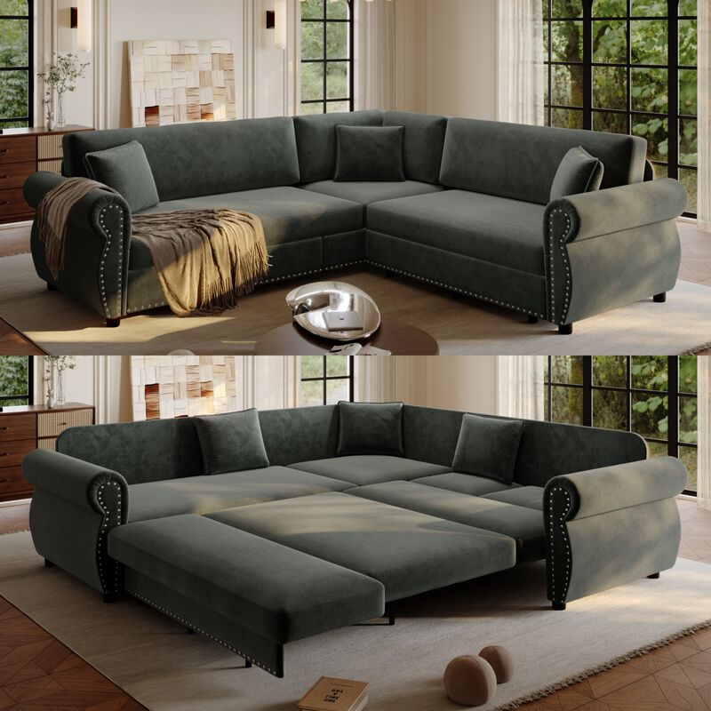 Possku Chenille L‑Shaped Sectional Sleeper Sofa image number 6
