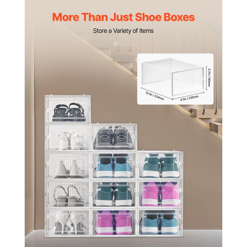 Shoe Storage Boxes 12-Pack &ndash; Stackable Organizers for Sneakers, Heels, Boots, Hats