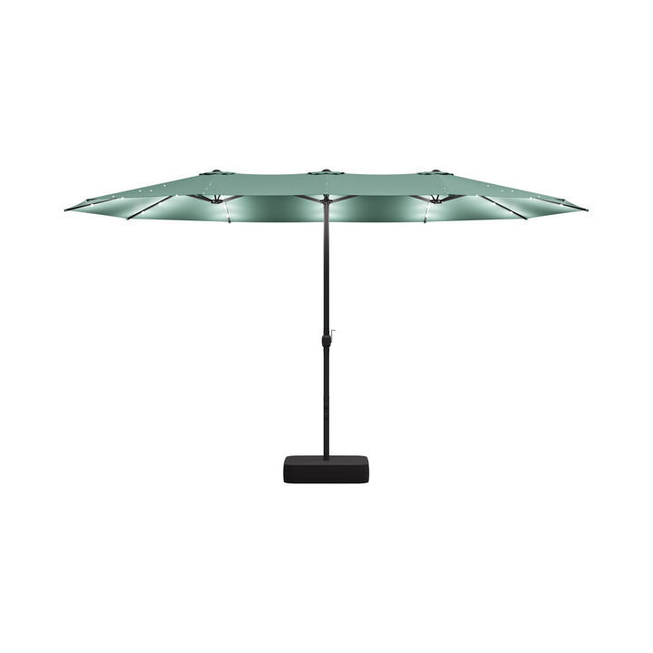 FUFU&GAGA 15-ft x 9-ft Mint Green Outdoor Cantilever Umbrella with Solar Panel, Base & Lights, Iron Frame Large Outdoor Offset Sunshade