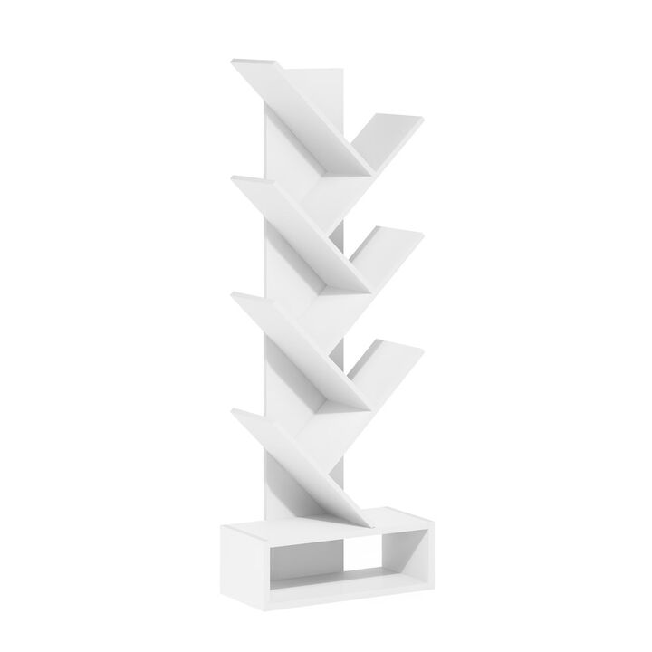 Tree Bookshelf 7-Tier Floor Standing Tree Bookcase with Bottom Shelf, White