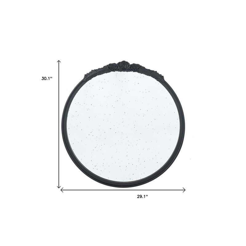 HomeRoots 30" Black Crowned Top Antiqued Glass Round Framed Accent Mirror image number 6