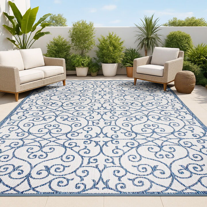 Madrid Vintage Filigree Textured Weave Indoor/Outdoor Area Rug