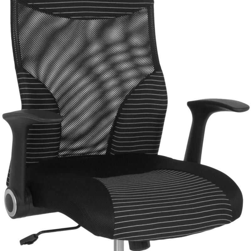 Milford High Back Ergonomic Office Chair with Contemporary Mesh Design in Black and White image number 6