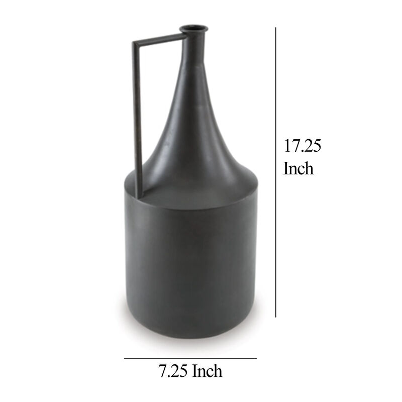 Decorative Vase, Metal Angular Handle and Curved Neck, 17 Inch Black