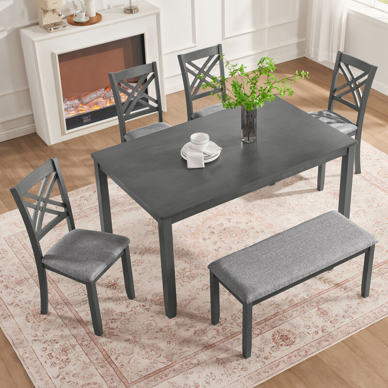 Cogdod Farmhouse 6‑Piece Wooden Dining Table Set, image number 2