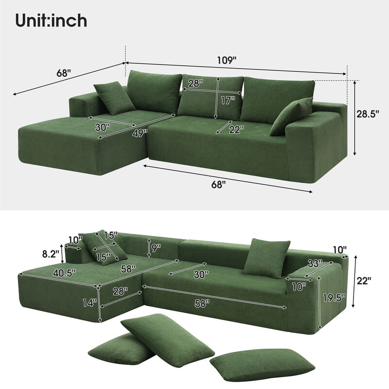 MONDAWE Modular Sectional Living Room Sofa Set, Modern Minimalist Style Couch, L-Shape Upholstered Sleeper Sofa for Living Room, Bedroom