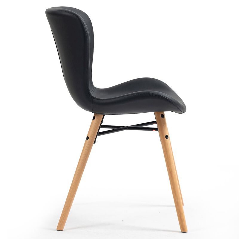 Glamour Home Set of 2 Banks Black Faux Leather Dining Chair with Wood Legs