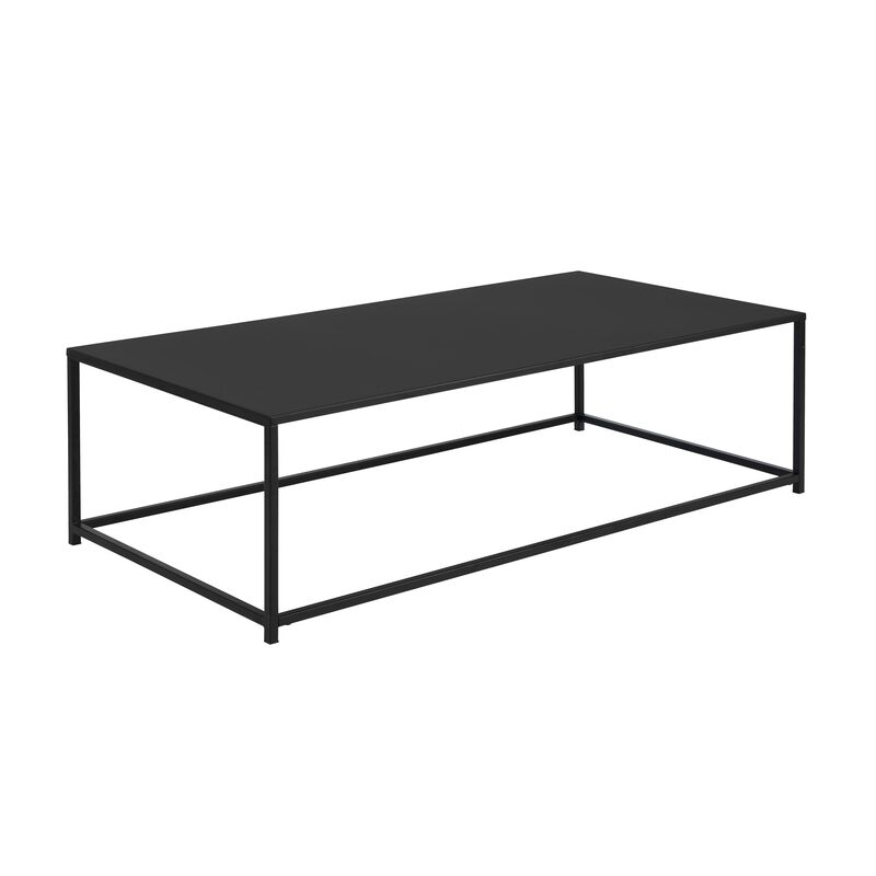 Eme 48 Inch Coffee Table, Rectangular Top, Black Finished Metal Frame